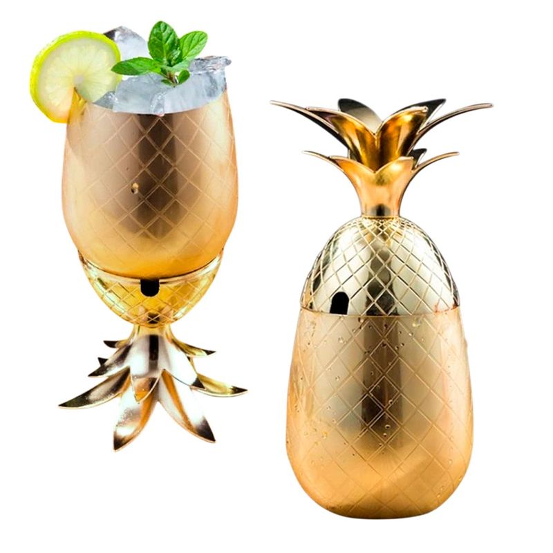 GENERICO - Copa Piña Metálica Premium 500ml Elegancia Tropical TB23016-D