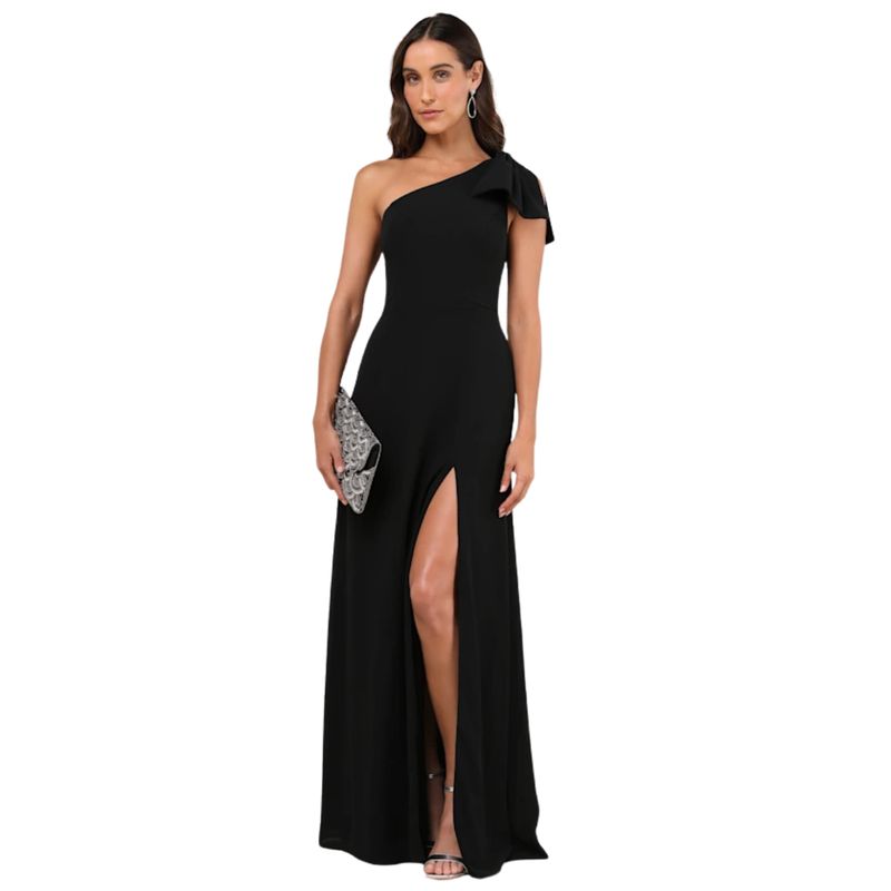NEGRELI - Vestido Largo NEGRELI Elegancia Asimétrica con Abertura  Negro