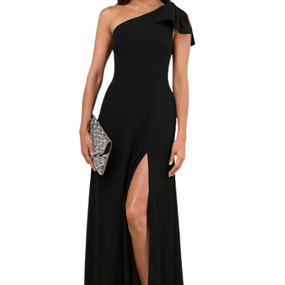 NEGRELI - Vestido Largo NEGRELI Elegancia Asimétrica con Abertura  Negro