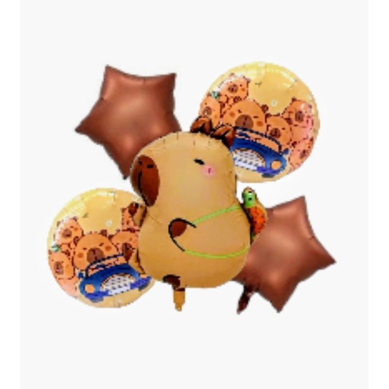 GENERICO - Bouquet X5 Globos Metálizados Capy Bara con Maletín Tortuga