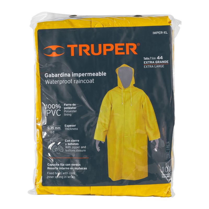 TRUPER - Capa Impermeable Amarilla De Pvc Con Capucha Talla Xl Truper