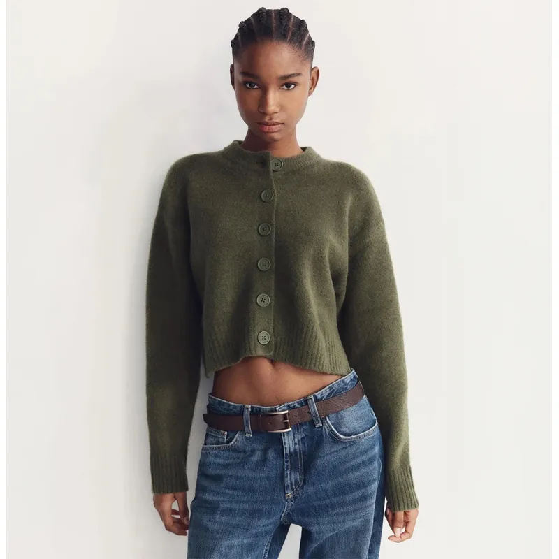 VANN - Sweater Knit Cardigan Para Mujer Verde