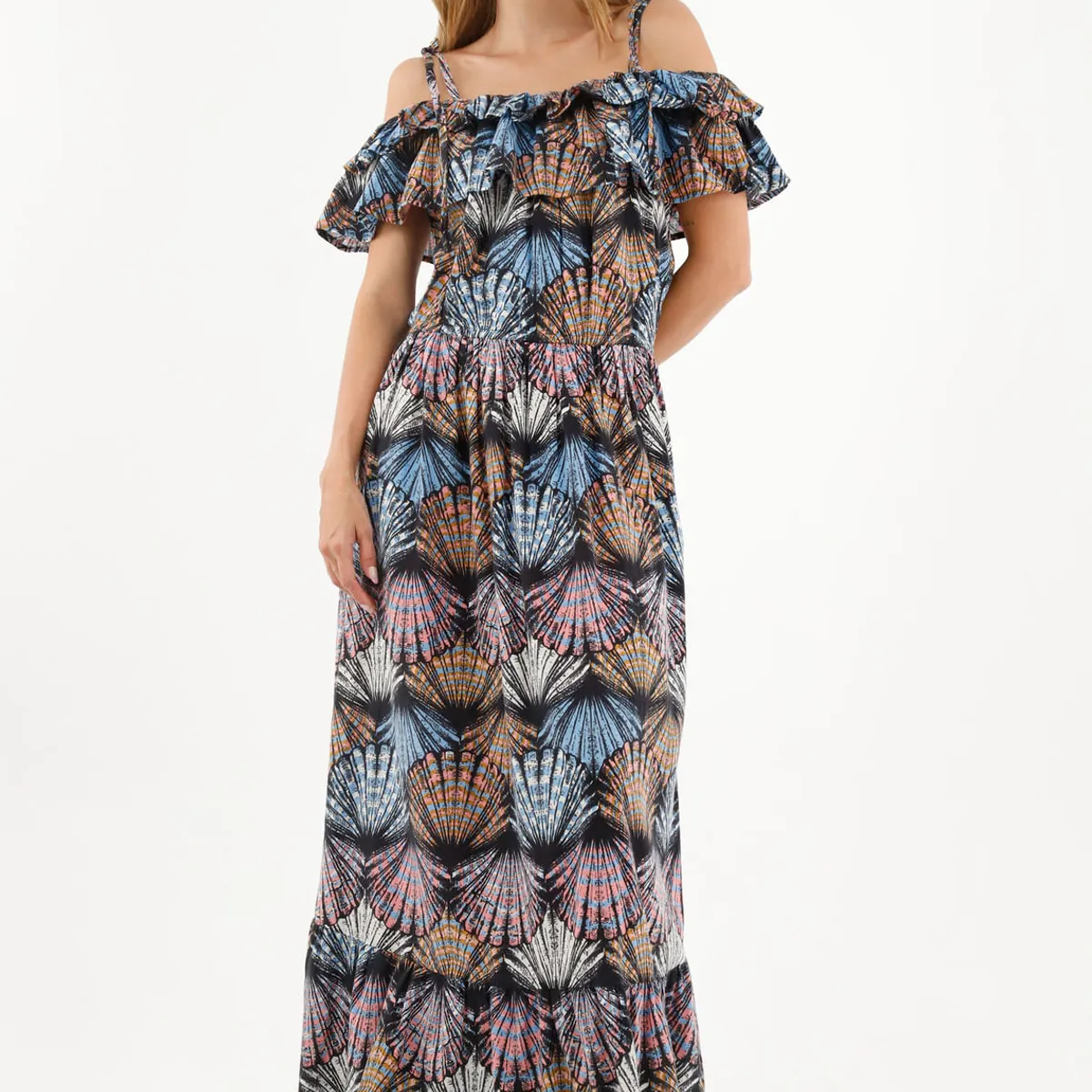 TOPMARK - Vestido estampado con boleros decorativos para mujer