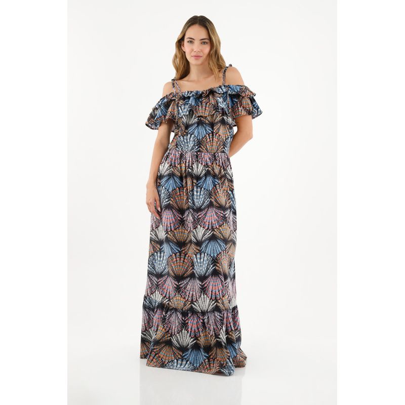 TOPMARK - Vestido estampado con boleros decorativos para mujer
