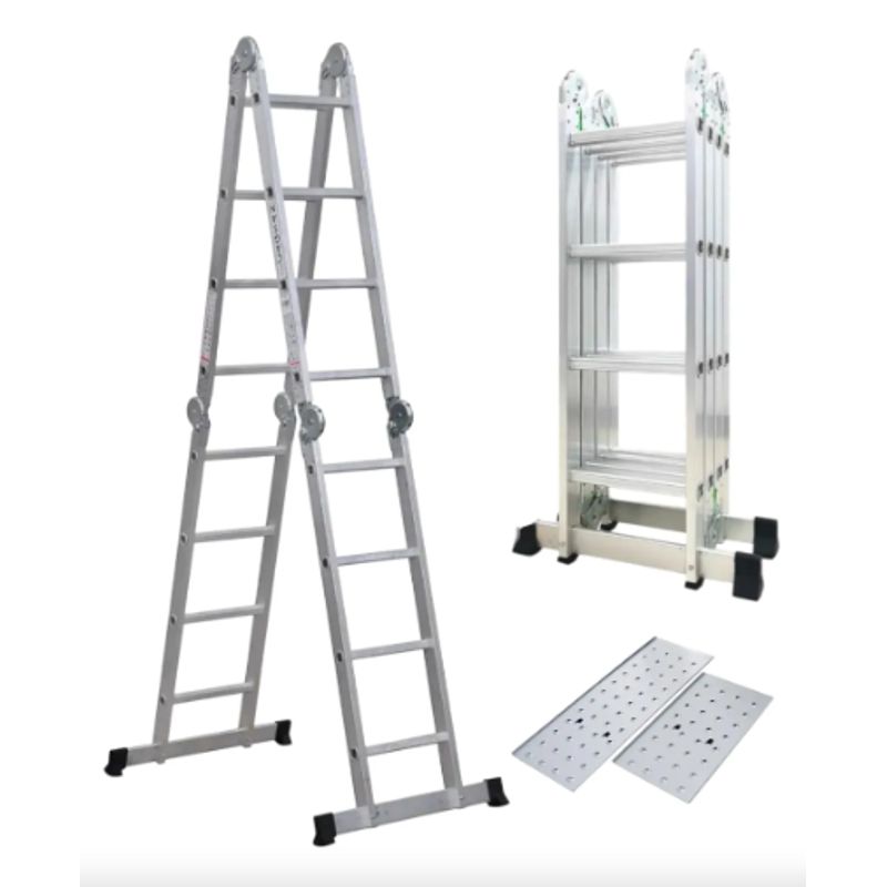 PROTOOL - Escalera Tijera Aluminio 16 Pasos Multiposición 2 Plataformas