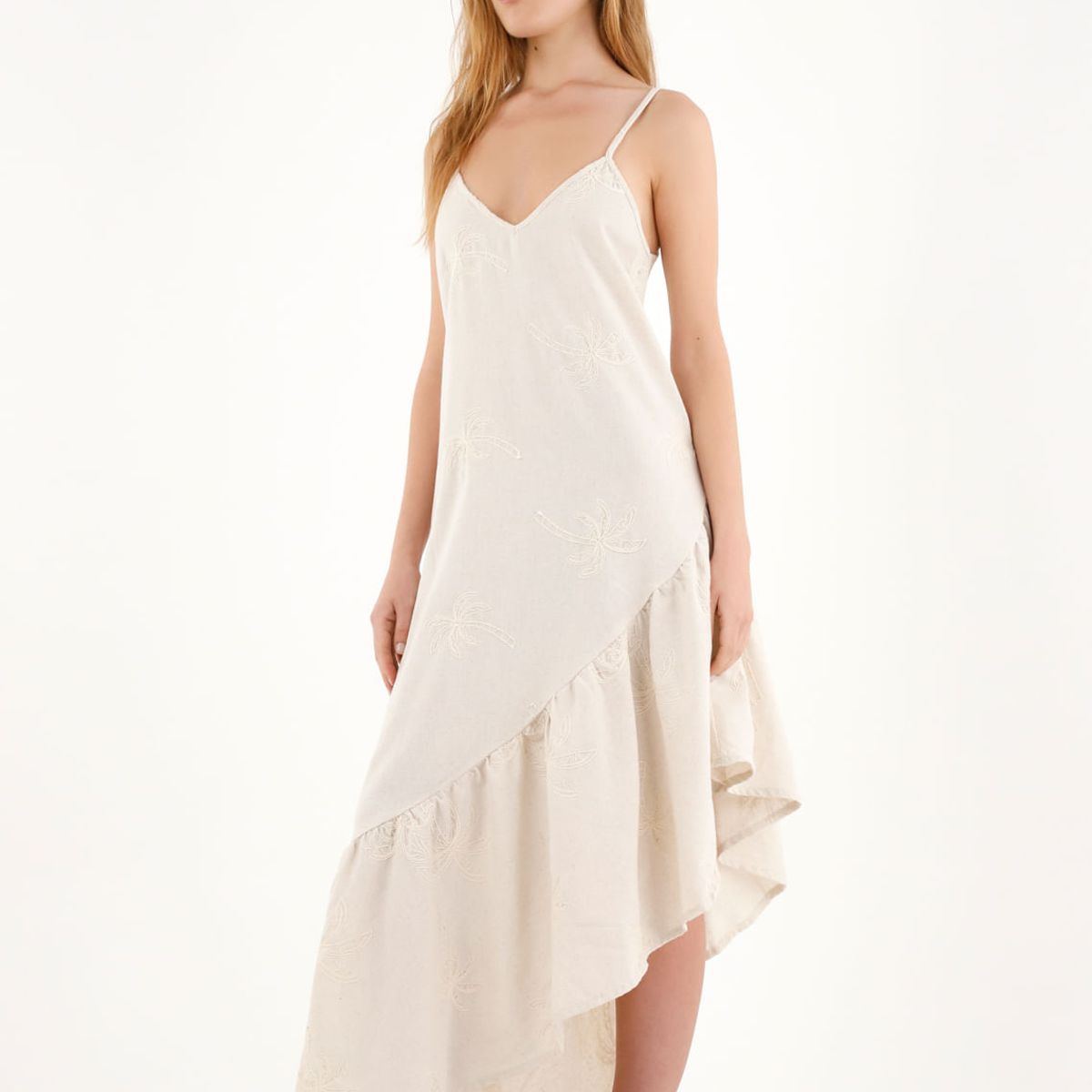 TOPMARK - Vestido crudo largo bordado para mujer