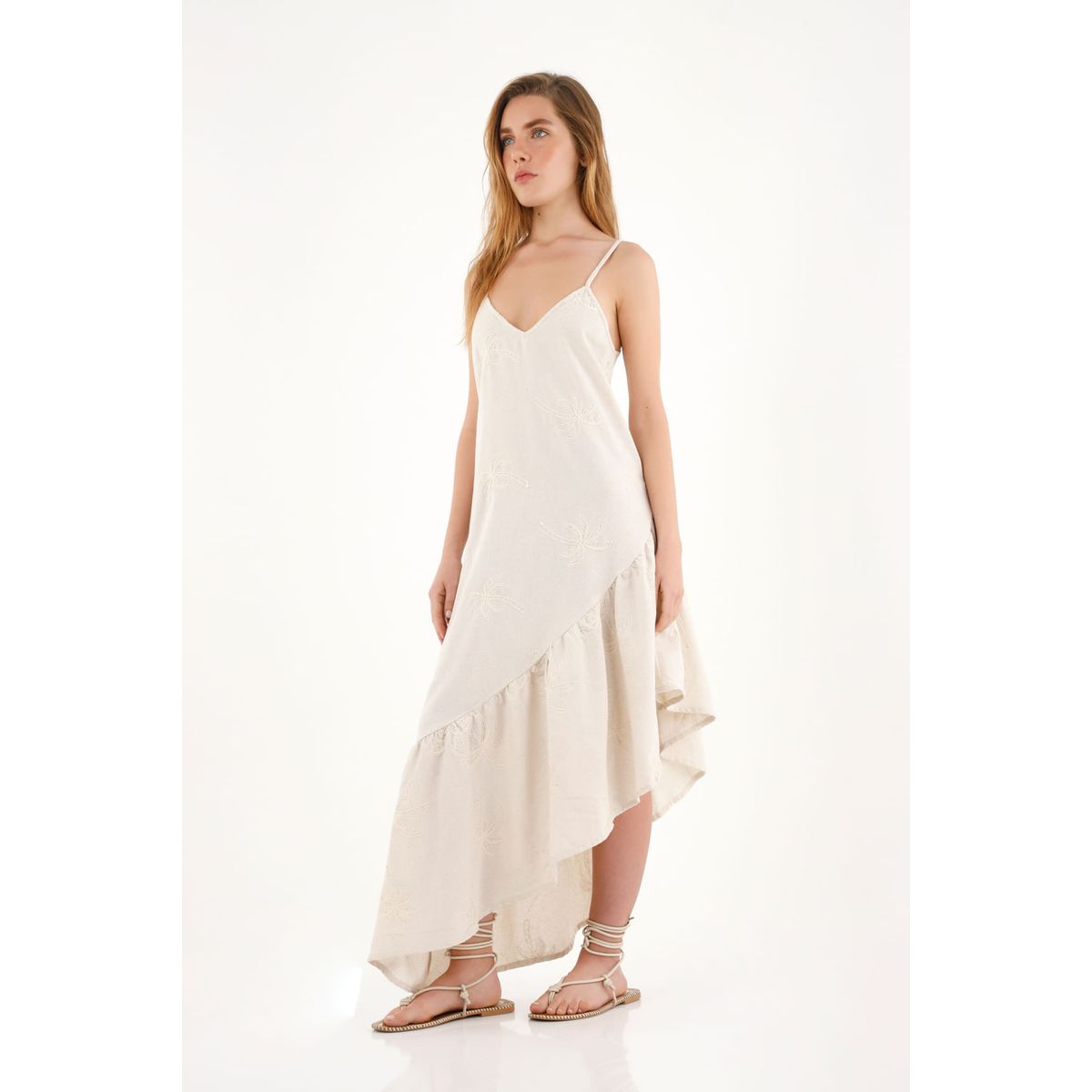 TOPMARK - Vestido crudo largo bordado para mujer