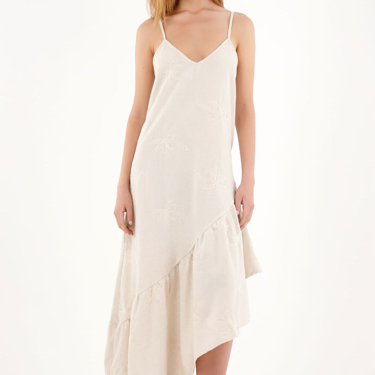 TOPMARK - Vestido crudo largo bordado para mujer