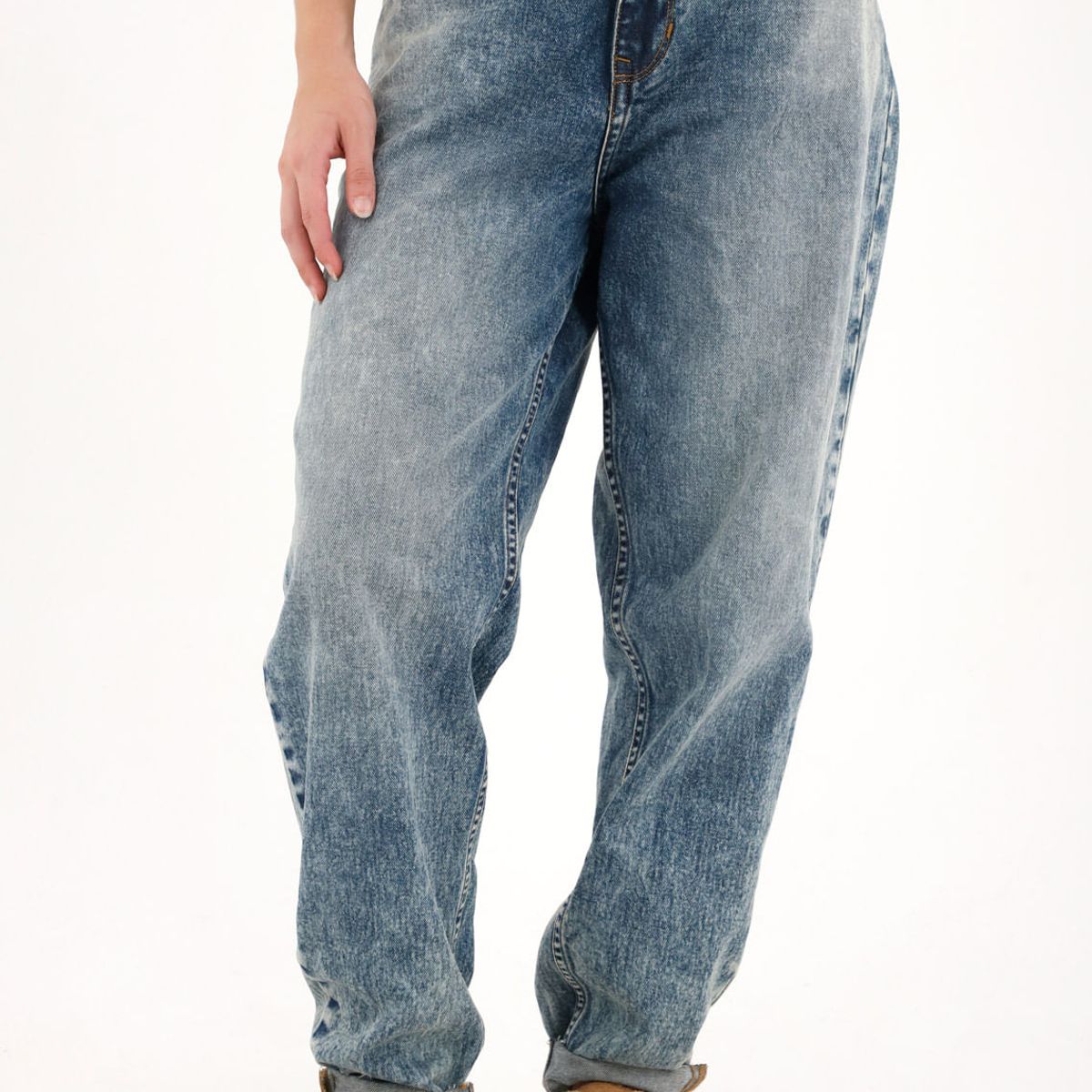 TOPMARK - Jean Boyfriend con ruedo al corte azul para mujer