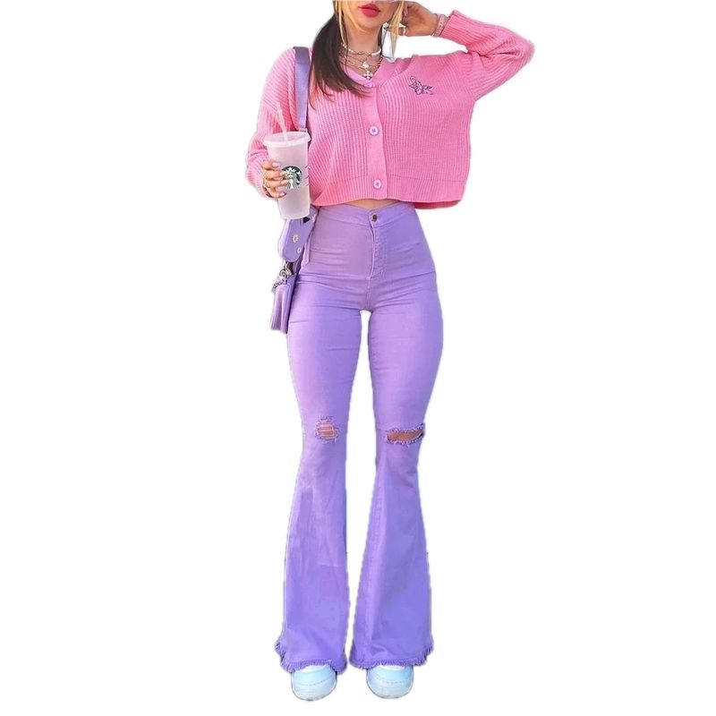 GENERICO - Jeans Acampanado Para Mujer Morado