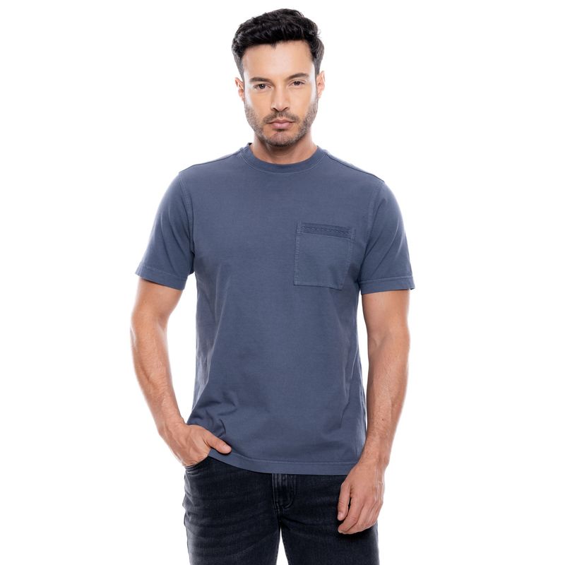 COLOR BLUE - Camiseta Maga Corta Con Bolsillo