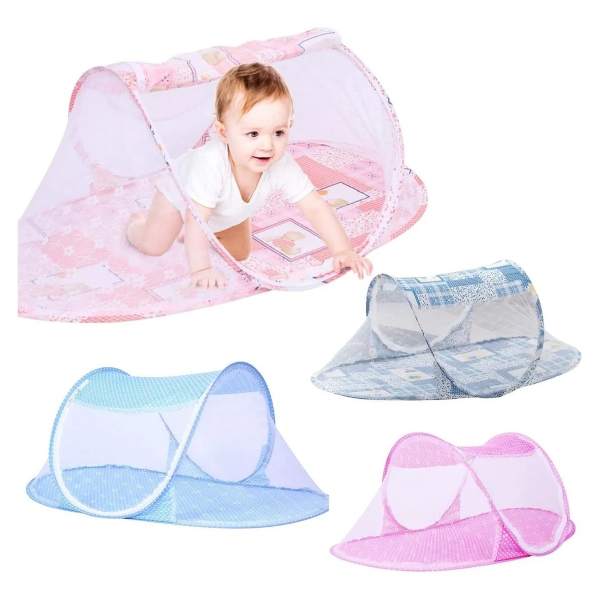 GENERICO - Cuna Mosquitero para Bebe Plegable Musical - Rosado