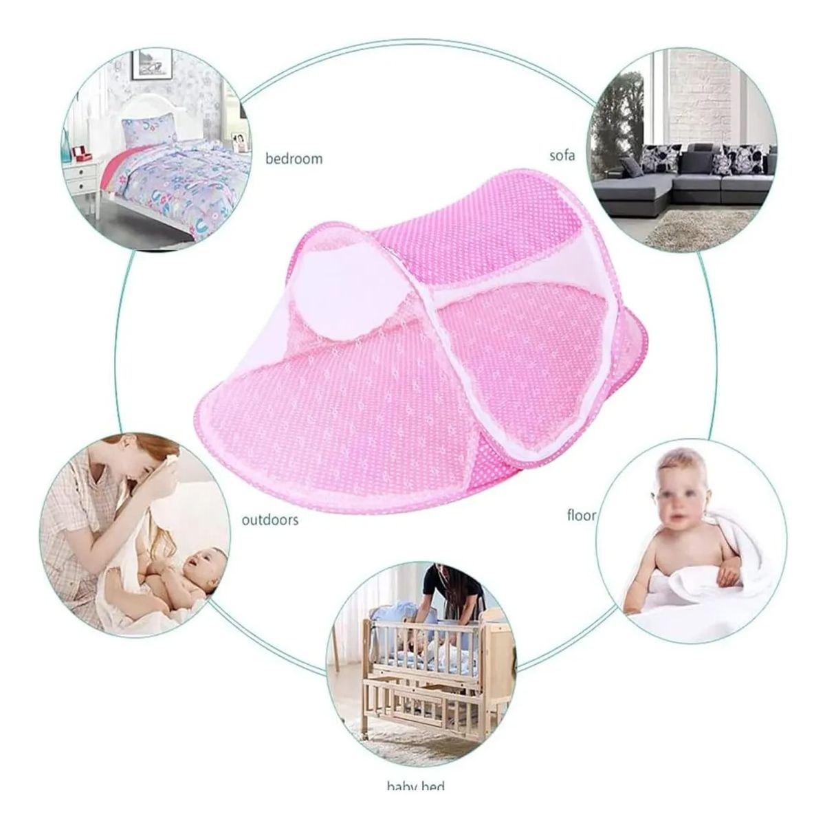 GENERICO - Cuna Mosquitero para Bebe Plegable Musical - Rosado