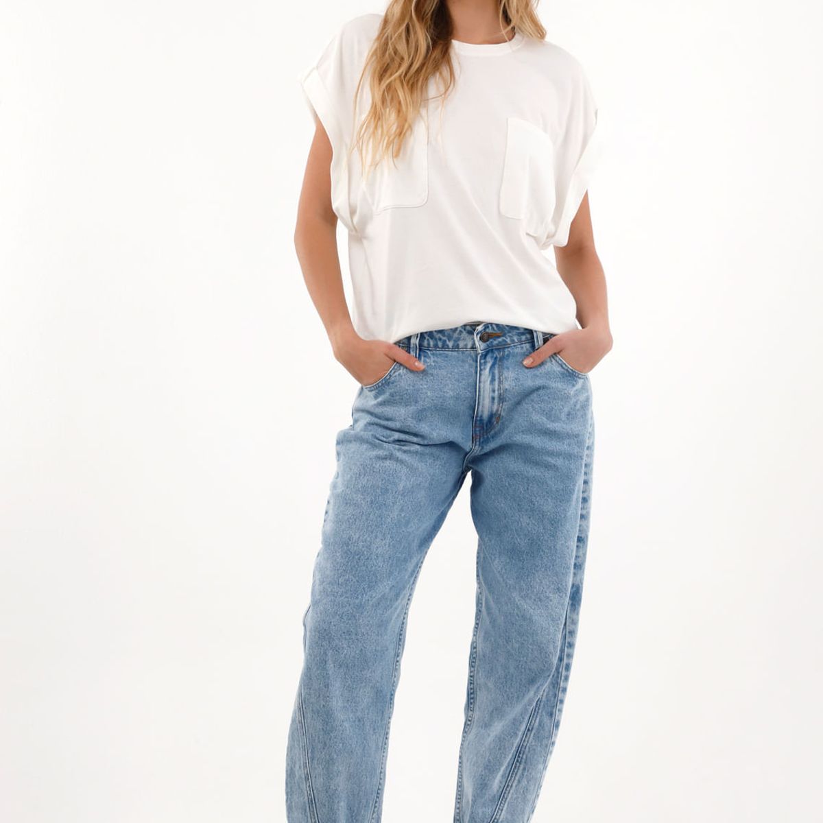 TOPMARK - Jean Boyfriend tiro medio azul para mujer