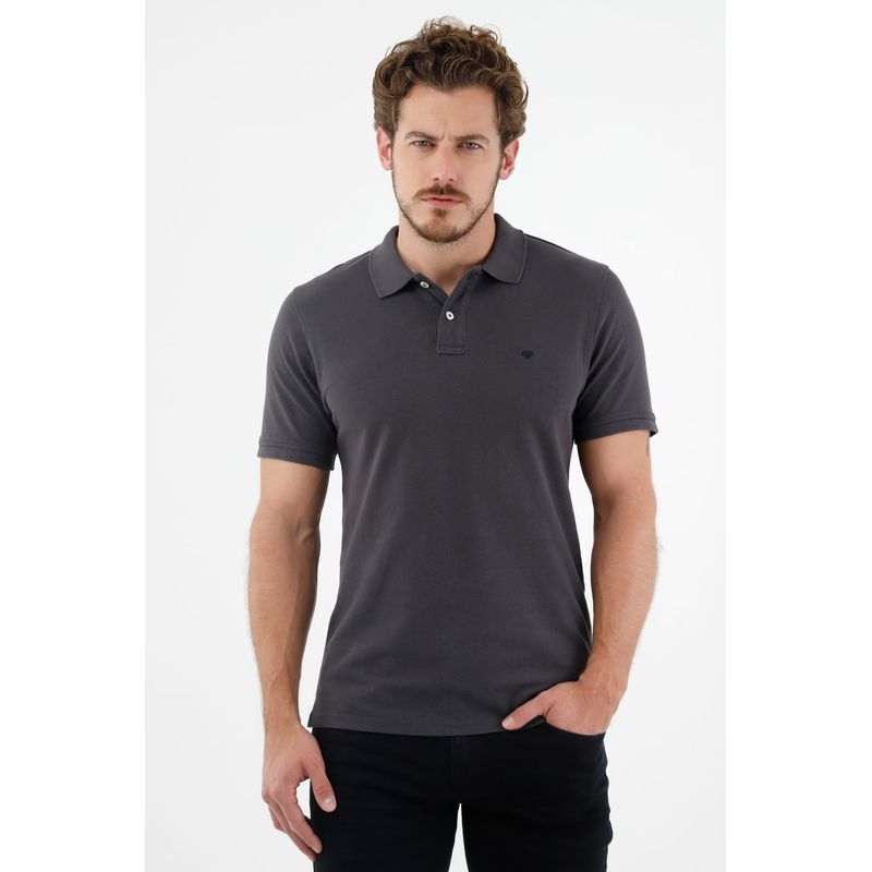 TENNIS - Polo gris con raqueta multicolor para hombre