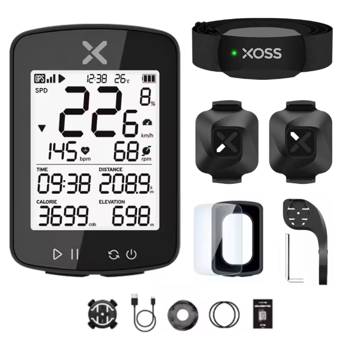 XOSS - CICLOCOMPUTADOR GPS XOSS G2 PLUS + KIT 3 SENSORES + 2 SOPORTES