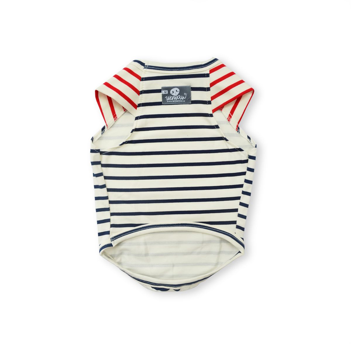 WAWAW - Esqueleto M corte en sisa marfil rayas azul y rojo Ballena