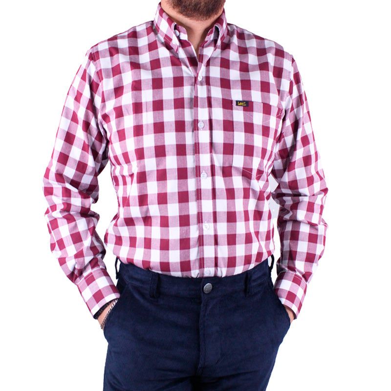 LEC LEE - Camisa para hombre Lec Lee - Vinotinto