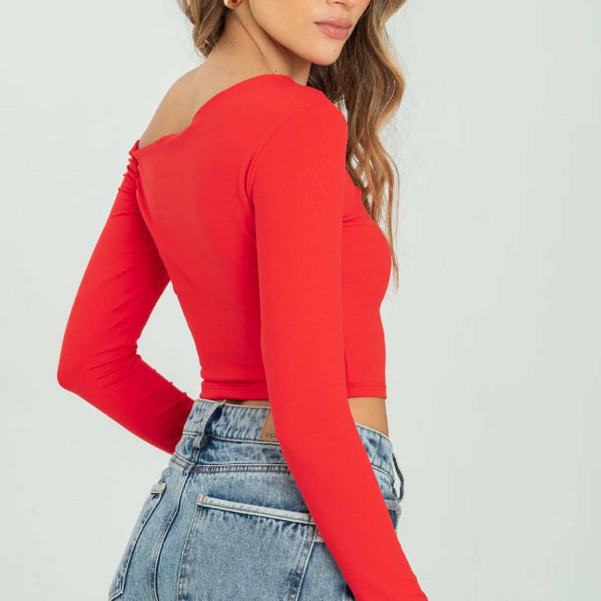 RAGGED - Top asimetrico manga larga Rojo medio Ragged