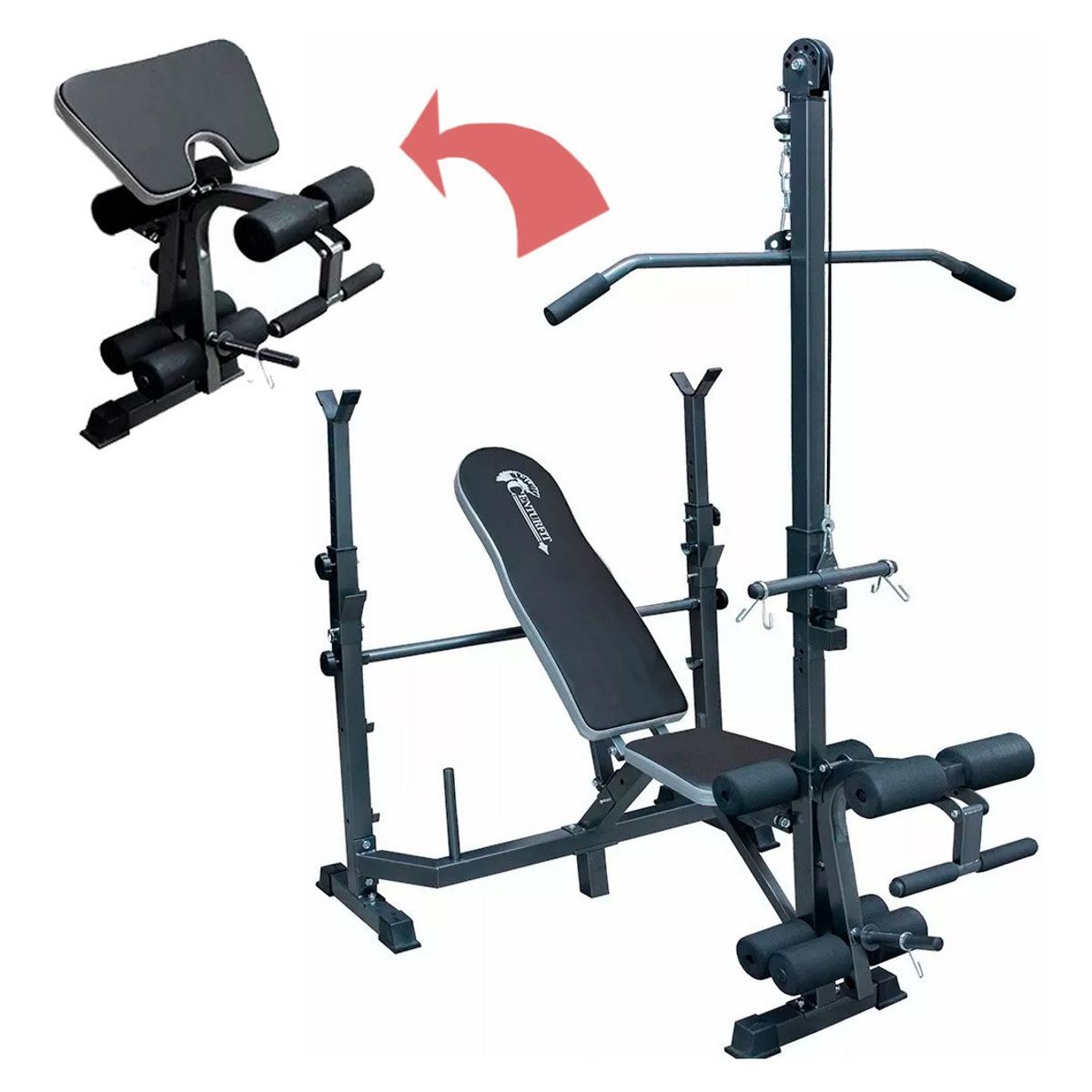 CENTURFIT - Banco Multifuncional Gym Pesas Espalda Pecho Predicador Remo
