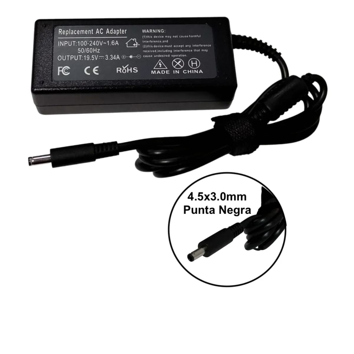 GENERICO - Cargador Para Dell 19.5v 3.34a 4.5 x 3.0mm 65w P/negra