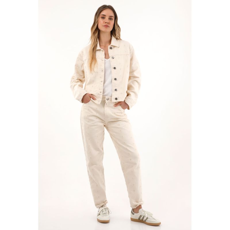 TOPMARK - Chaqueta con detalles bordados a tono crudo para mujer