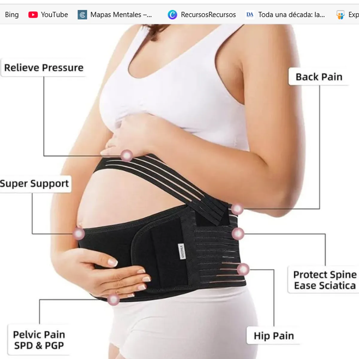 GENERICO - Faja de Soporte para Embarazo con Tirantes - NEGRO