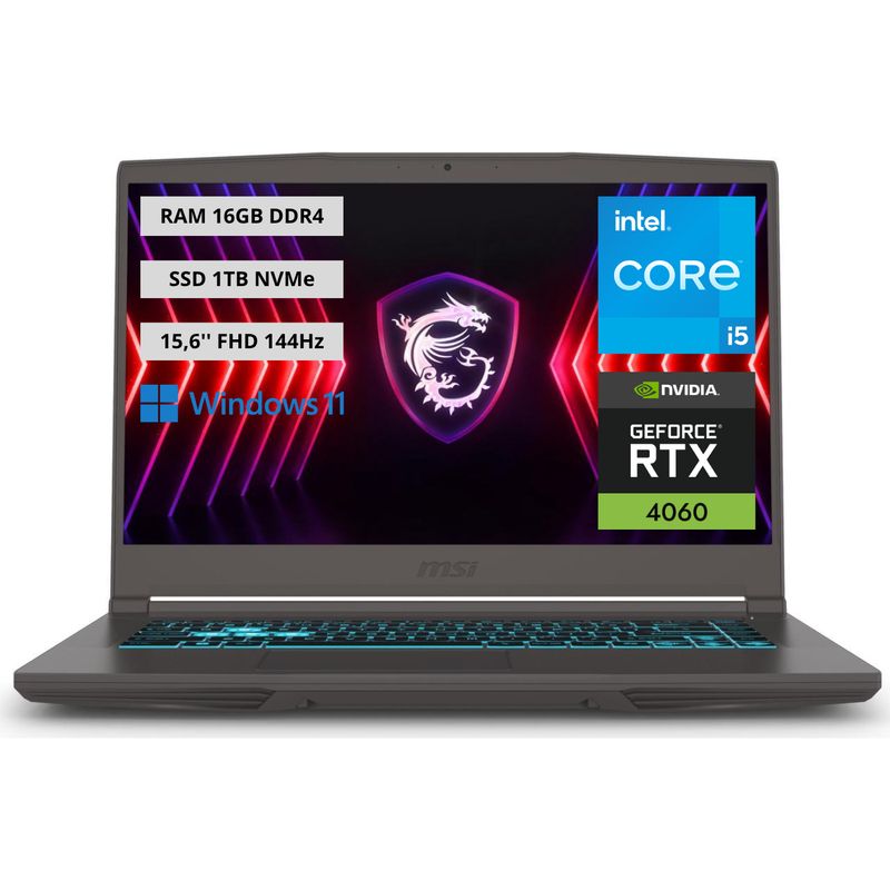 MSI - Portatil Gamer MSI Thin 15 Intel Core i5-13420H RAM 16GB SSD 1TB RTX 4060 8GB