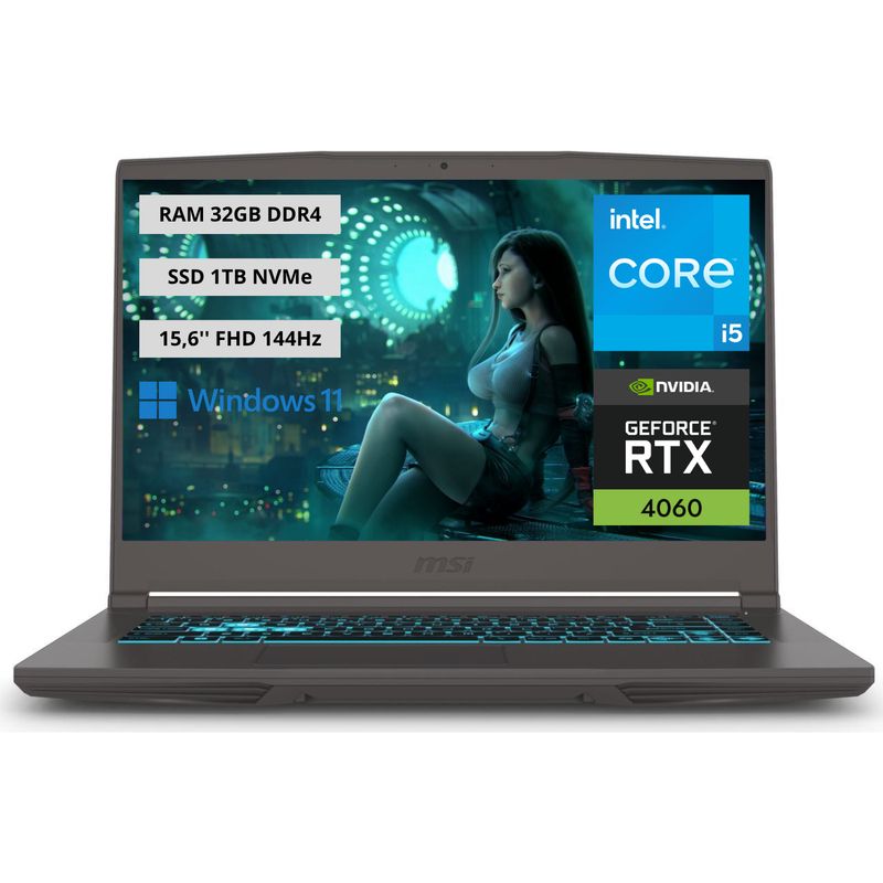 MSI - Portatil Gamer MSI Thin 15 Intel Core i5-13420H RAM 32GB SSD 1TB RTX 4060 8GB