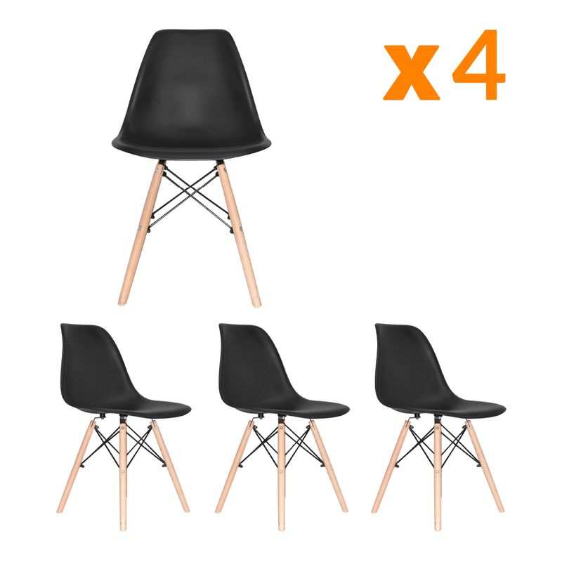 BONNO - Set X4 Silla Auxiliar Eames Negro Bonno