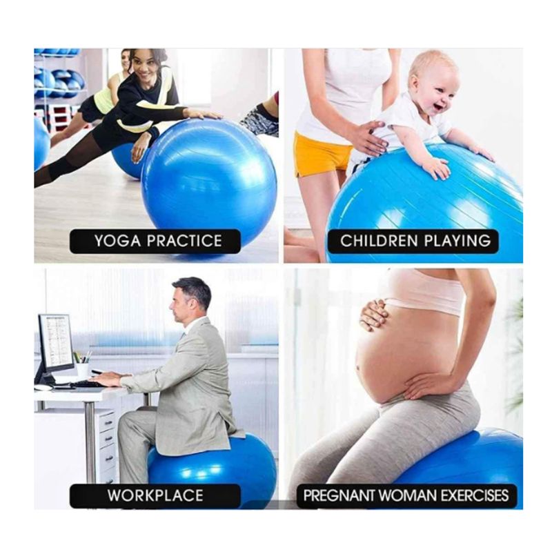 GENERICO - Pelota de Pilates 55 cm con Bomba - Antideslizante y Antiestallido - Azul