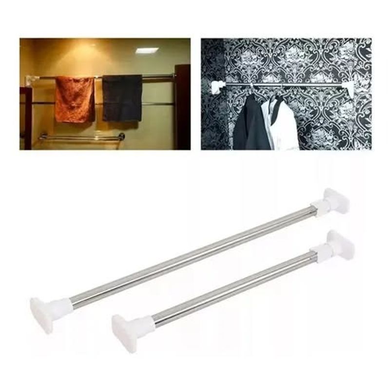 GENERICO - Tubo Barra Colgar Cortina Ropa Ajustable Extensible 160cm Color Plateado