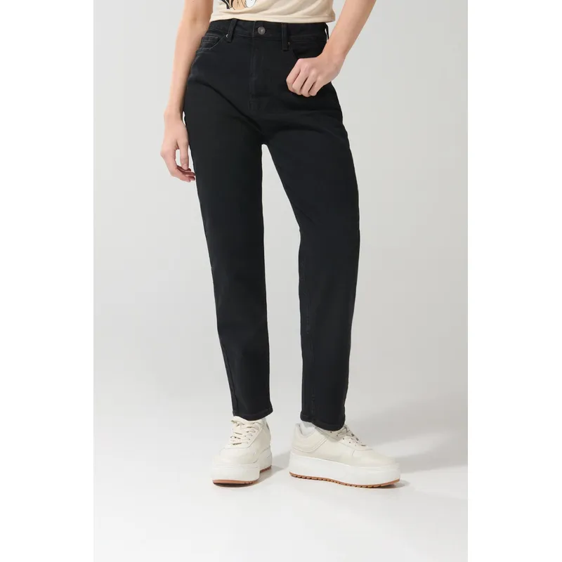 KOAJ - KOAJ Jean mom negro con bota recta y súper tiro alto Mujer