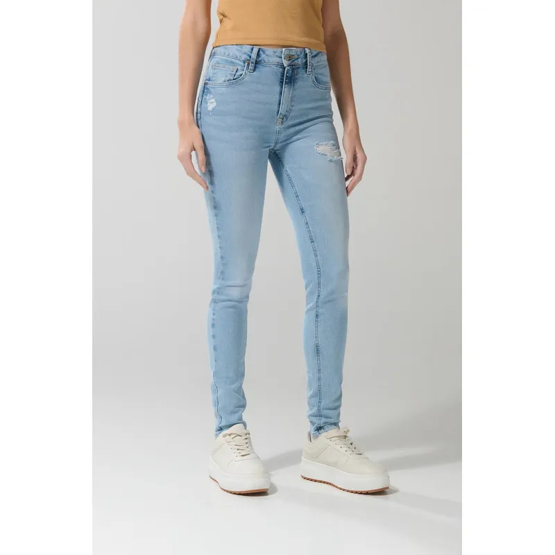 KOAJ - KOAJ Jean push up azul claro tiro alto con rotos delanteros Mujer