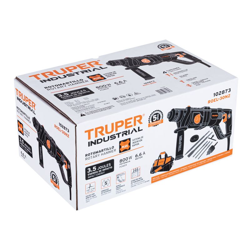 TRUPER - Rotomartillo Sds Plus 3.5 J 800 W Industrial 120 V Truper