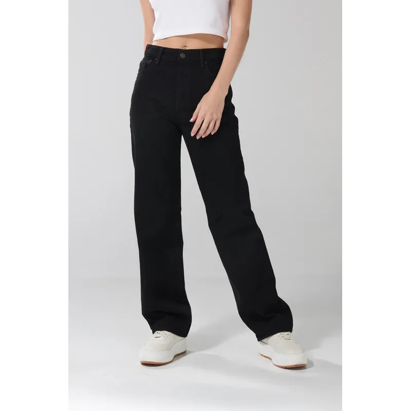 KOAJ - KOAJ Jean 90s tiro alto lavado negro Mujer