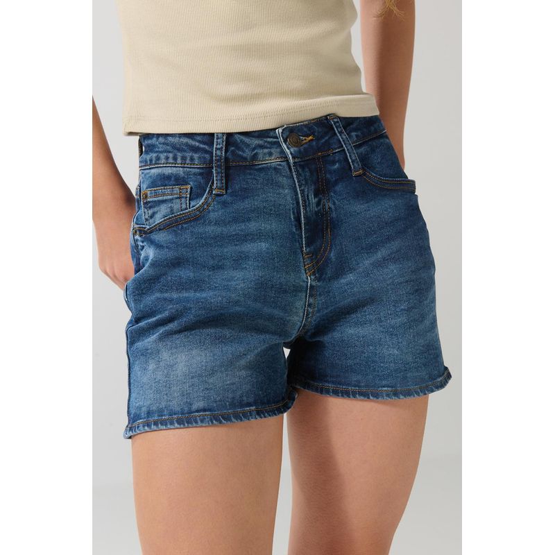 KOAJ - KOAJ Short tiro alto azul oscuro en jean con 5 bolsillos Short tiro alto azul oscuro en jean con 5 bolsillos Mujer