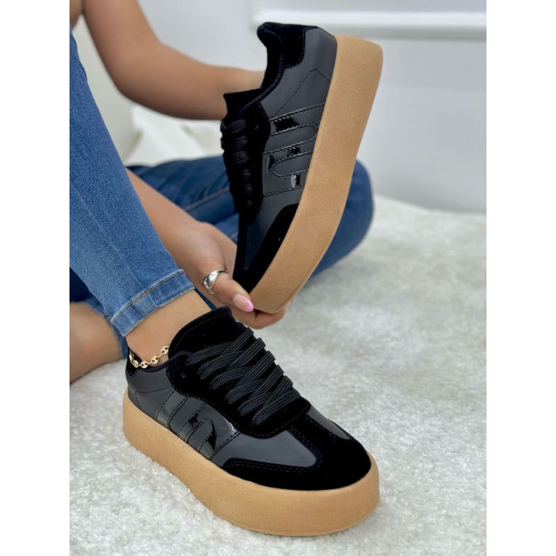 GENERICO - Tenis Casual de Mujer con Suela Alta Moda y Comodidad-Negro