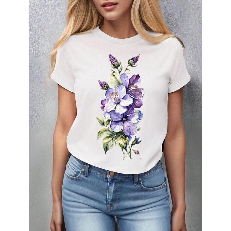FLORESA - Camiseta Mujer Manga Corta Cuello Redondo Floresa