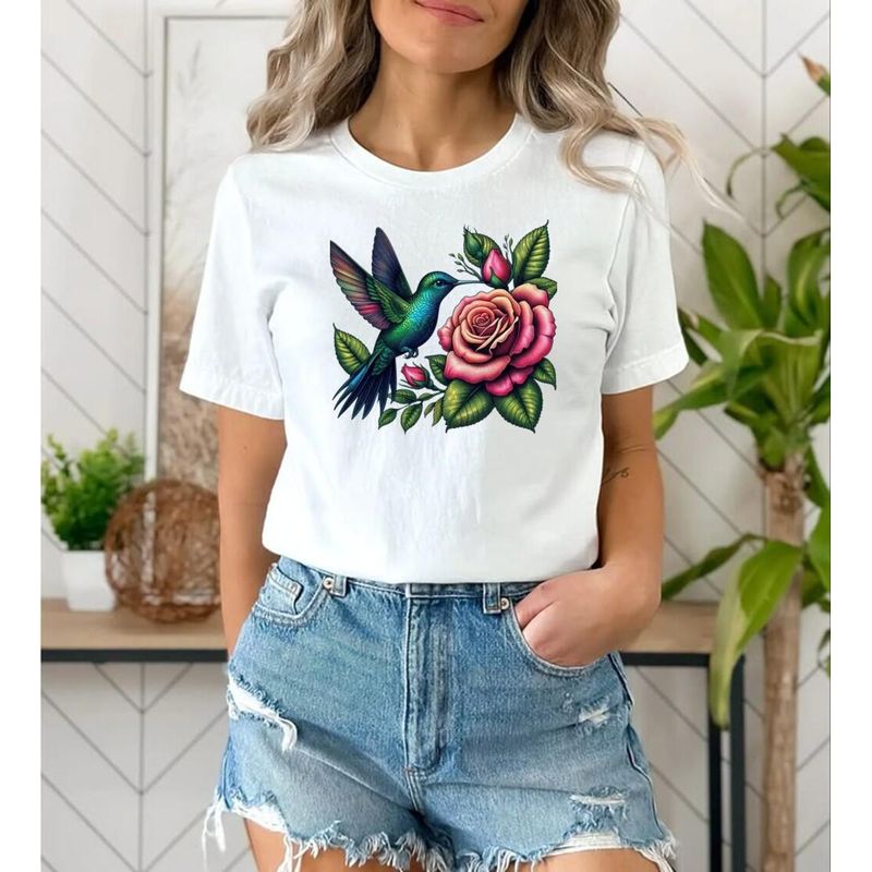 FLORESA - Camiseta Mujer Manga Corta Cuello Redondo Floresa