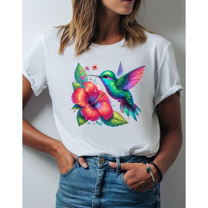 FLORESA - Camiseta Mujer Manga Corta Cuello Redondo Floresa