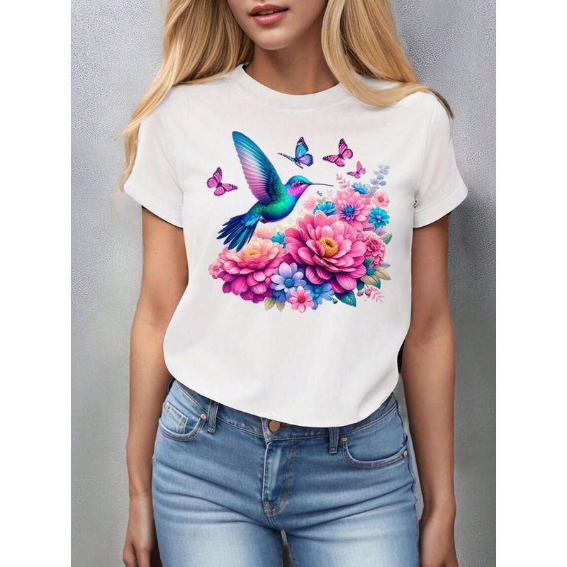 FLORESA - Camiseta Mujer Manga Corta Cuello Redondo Floresa