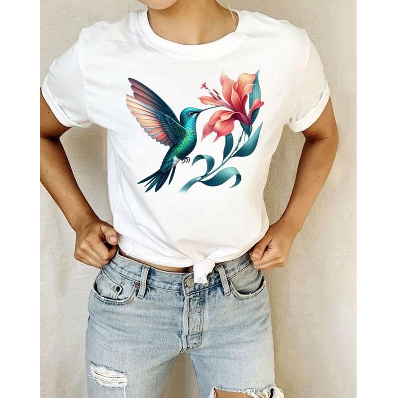 FLORESA - Camiseta Mujer Manga Corta Cuello Redondo Floresa