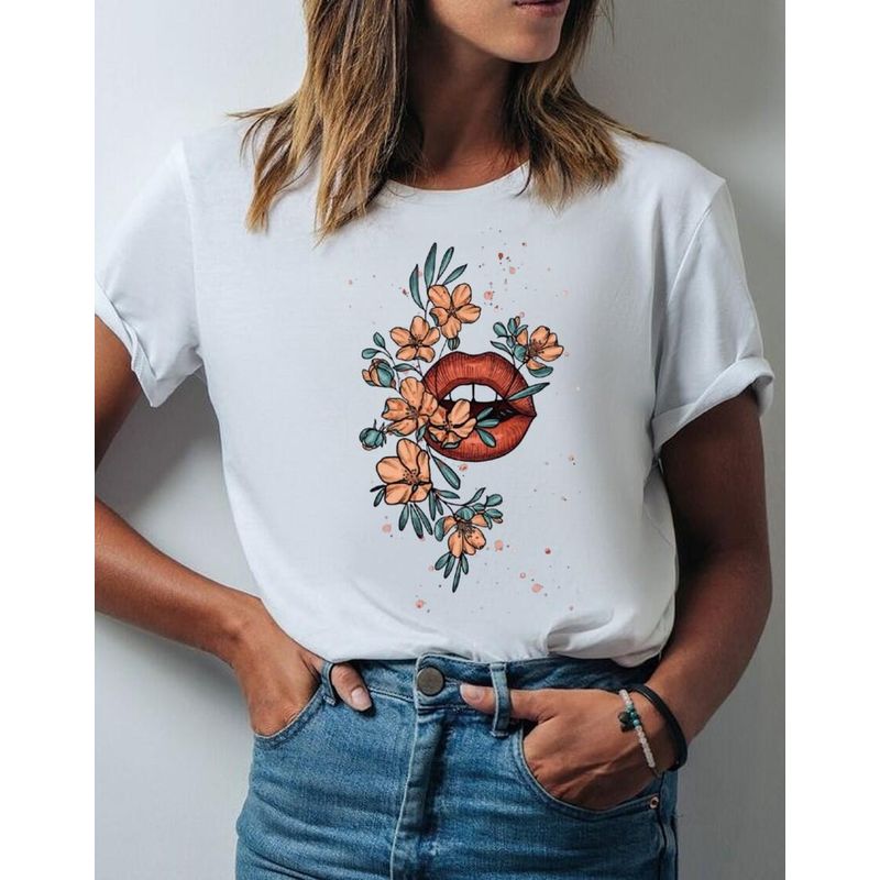 FLORESA - Camiseta Mujer Manga Corta Cuello Redondo Floresa.