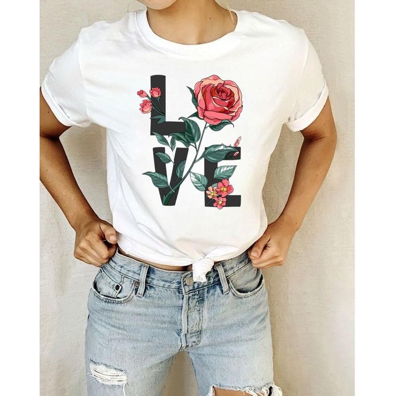 FLORESA - Camiseta Mujer Manga Corta Cuello Redondo Floresa