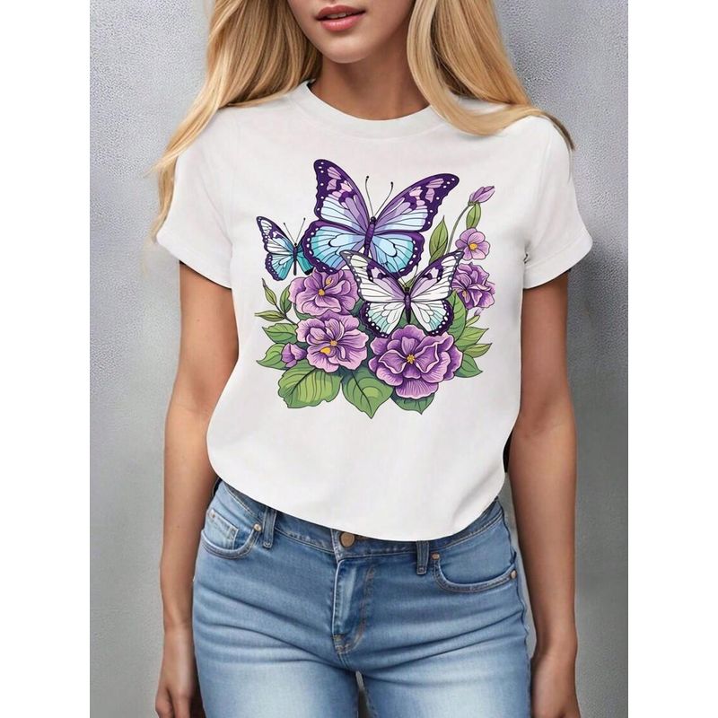 FLORESA - Camiseta Mujer Manga Corta Cuello Redondo Floresa