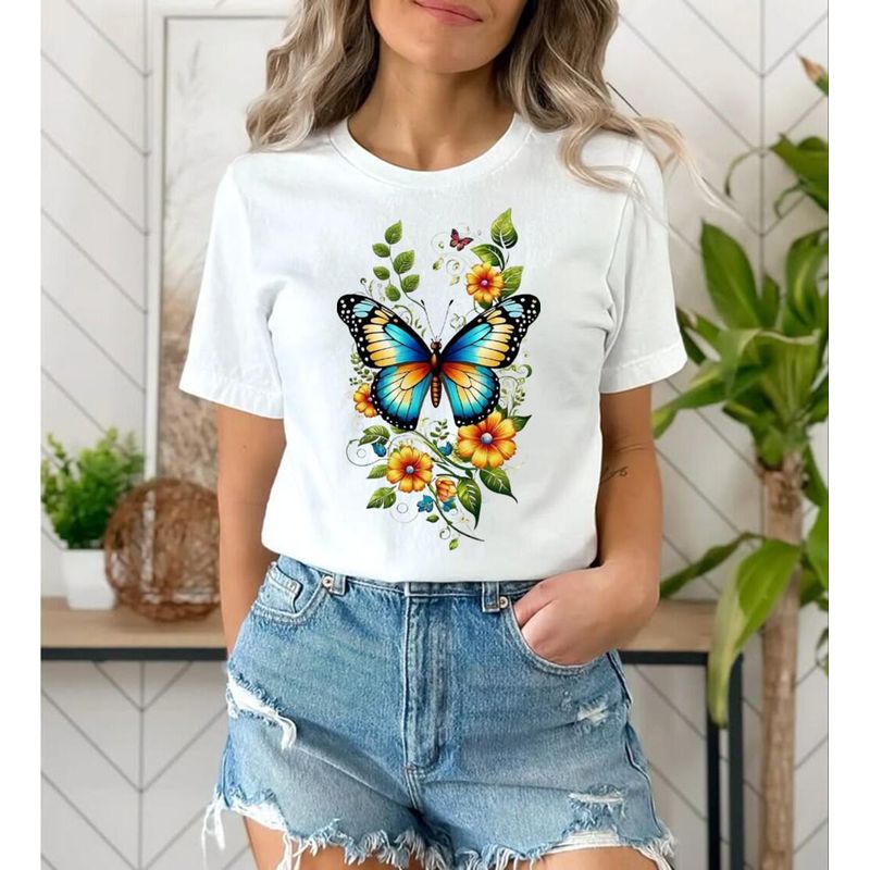 FLORESA - Camiseta Mujer Manga Corta Cuello Redondo Floresa