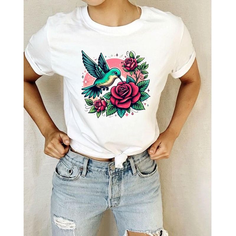FLORESA - Camiseta Mujer Manga Corta Cuello Redondo Floresa