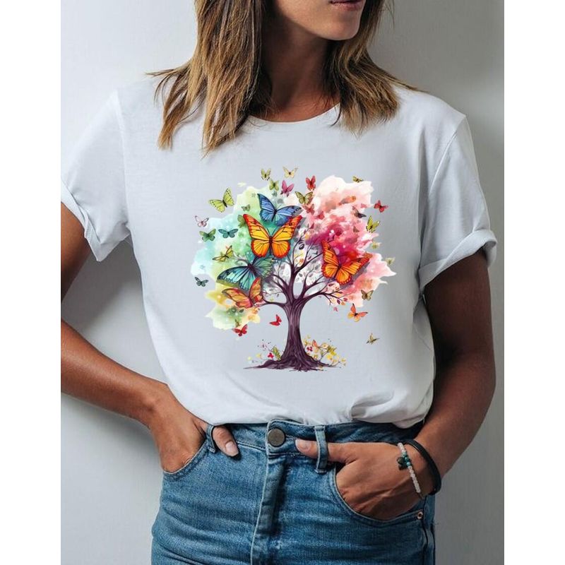 FLORESA - Camiseta Mujer Manga Corta Cuello Redondo Floresa
