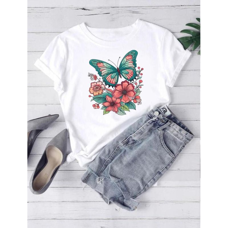 FLORESA - Camiseta Mujer Manga Corta Cuello Redondo Floresa